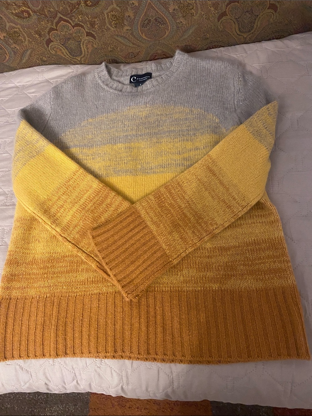 C by Bloomingdales  cashmere Grey to Yellow Ombre Crewneck Sweater. Dry clean